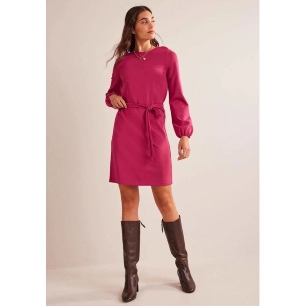 Boden Women's Violet Ponte Shift Pink Belted Dress Size US14R *READ